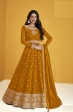 Yellow Color Faux Georgette With Embroidery Work Gown Anarkali Suit - Joshindia