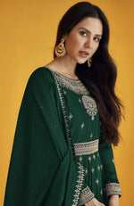 Green Color Faux Georgette With Embroidery Work Gown Anarkali Suit - Joshindia