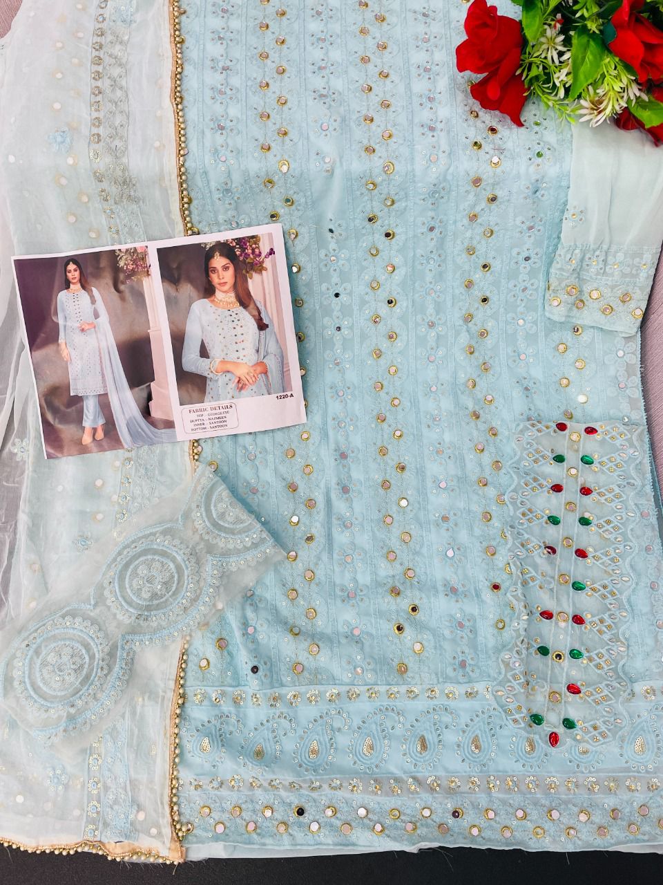 Blue color Faux Gerogette With Embroidery Work Staright Salwar Suit - Joshindia