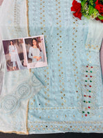 Blue color Faux Gerogette With Embroidery Work Staright Salwar Suit - Joshindia