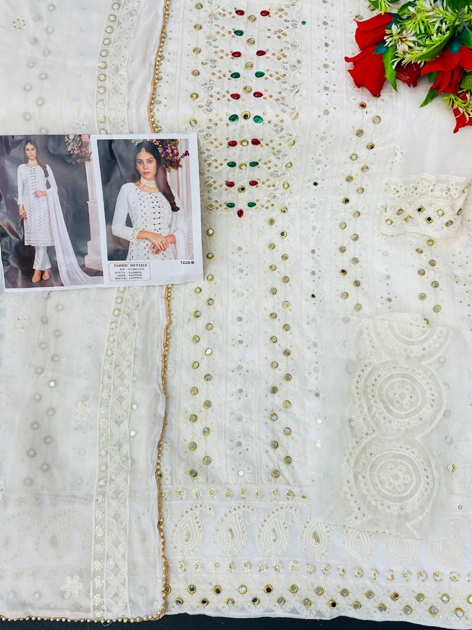 White color Faux Gerogette With Embroidery Work Staright Salwar Suit - Joshindia