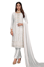 White color Faux Gerogette With Embroidery Work Staright Salwar Suit - Joshindia