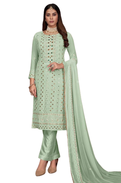 Pisat color Faux Gerogette With Embroidery Work Staright Salwar Suit - Joshindia