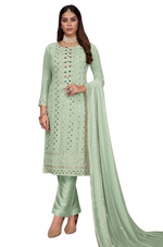 Pisat color Faux Gerogette With Embroidery Work Staright Salwar Suit - Joshindia