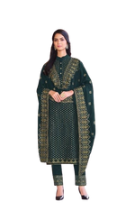 Sea Blue color Woman's Faux Georgette Heavy Embroidery Work Semi Stitch Salwar Suit - Joshindia