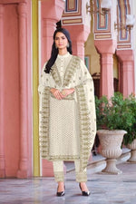 White color Woman's Faux Georgette Heavy Embroidery Work Semi Stitch Salwar Suit - Joshindia