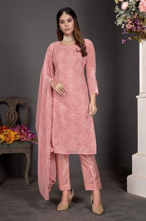 Pink Color Faux Georgette Straight Salwar Suit - Joshindia