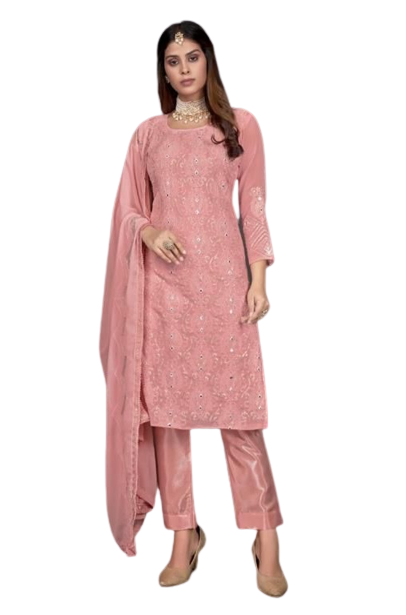 Pink Color Faux Georgette Straight Salwar Suit - Joshindia