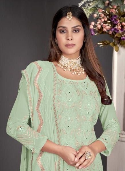 Light Green Color Faux Georgette Straight Salwar Suit - Joshindia