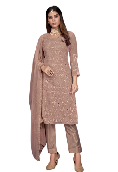 Beige Color Faux Georgette Straight Salwar Suit - Joshindia