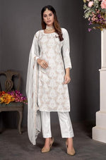 White Color Faux Georgette Straight Salwar Suit - Joshindia