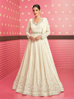 White color Soft Embroidery Work Anarkali salwar Suit - Joshindia