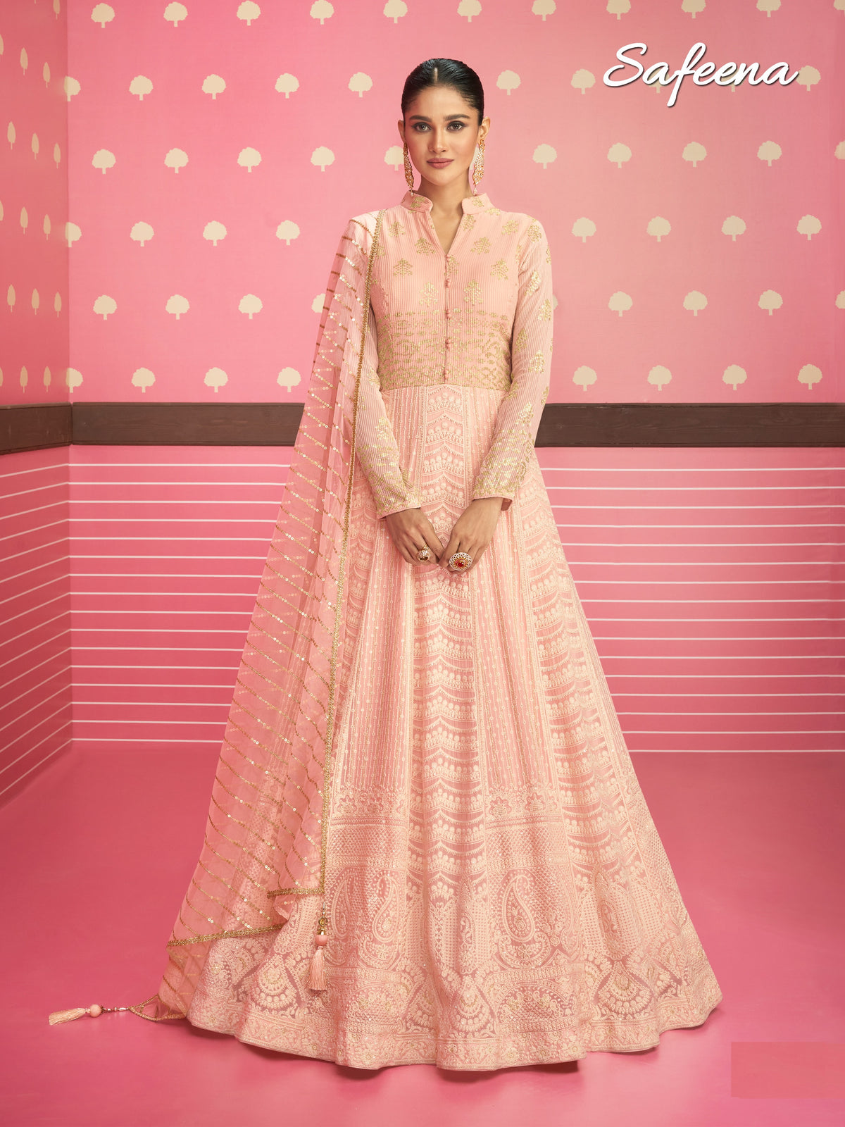 Peach color Soft Embroidery Work Anarkali salwar Suit - Joshindia