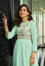 Pista Color Faux Georgette Heavy Embroidery Work Gown Anarkali Salwar Suit - Joshindia