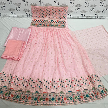 Pink Color Faux Georgette Heavy Embroidery Work Gown Anarkali Salwar Suit