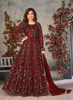 Maroon Color Soft Net Heavy Embroidery Work Anarkali Suit - Joshindia