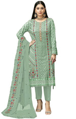 Sky Blue Color Georgette With Embroidery Work Semi Stitch Pakistani Salwar Suit - Joshindia
