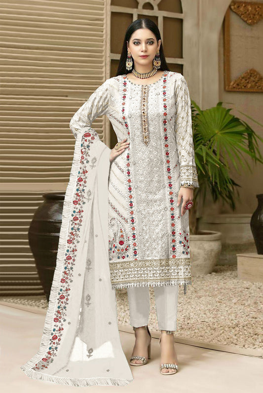 White Color Georgette With Embroidery Work Semi Stitch Pakistani Salwar Suit