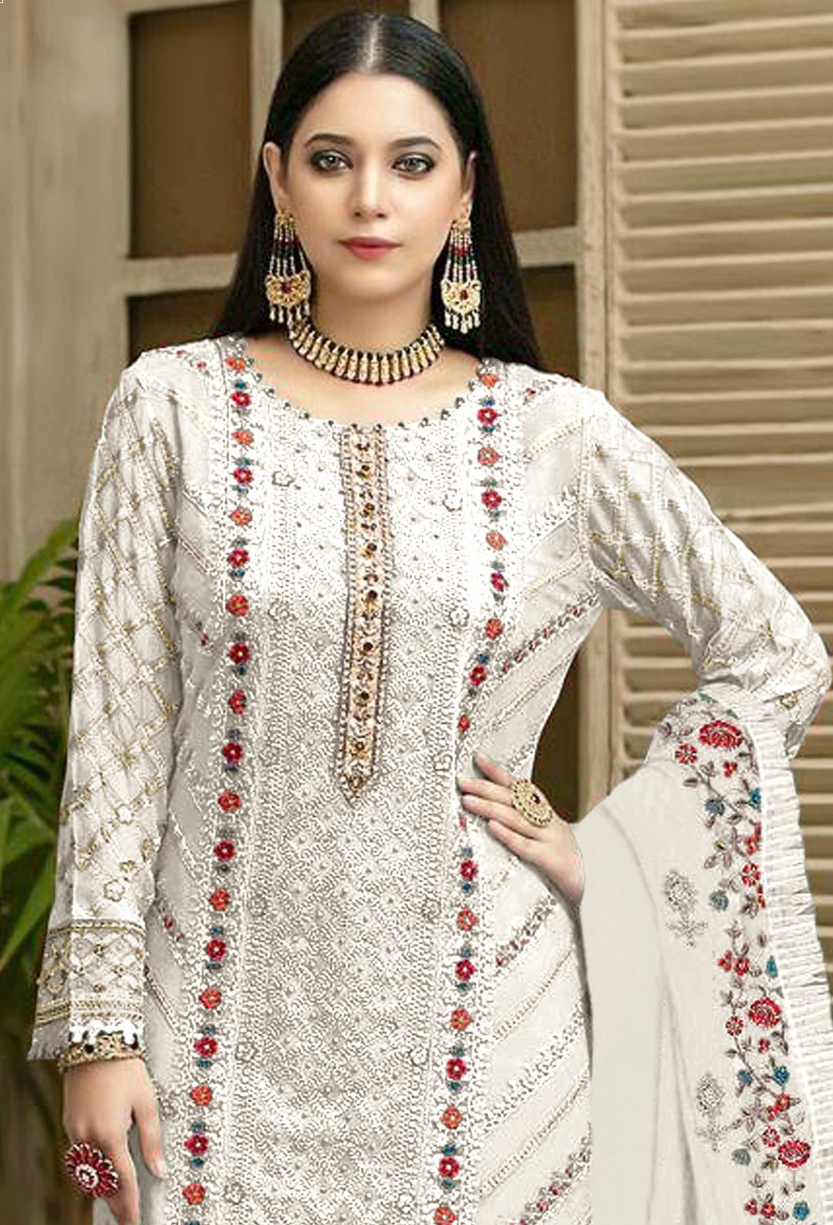 White Color Georgette With Embroidery Work Semi Stitch Pakistani Salwar Suit - Joshindia