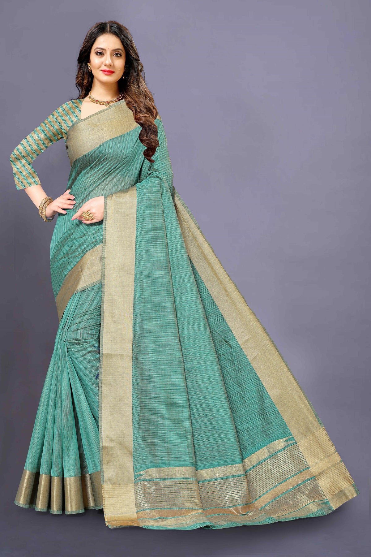 Golden weaving cotton silk saree - Joshindia