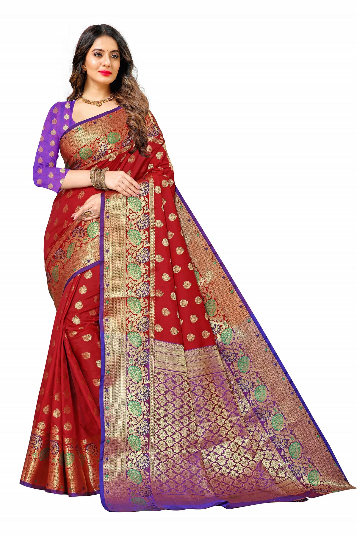 Dark Red color banarasi silk saree - Joshindia
