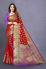 Dark Red color banarasi silk saree - Joshindia
