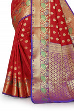 Dark Red color banarasi silk saree - Joshindia
