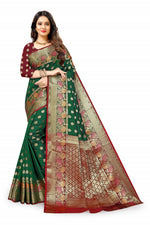 Marun and Green color banarasi silk saree - Joshindia