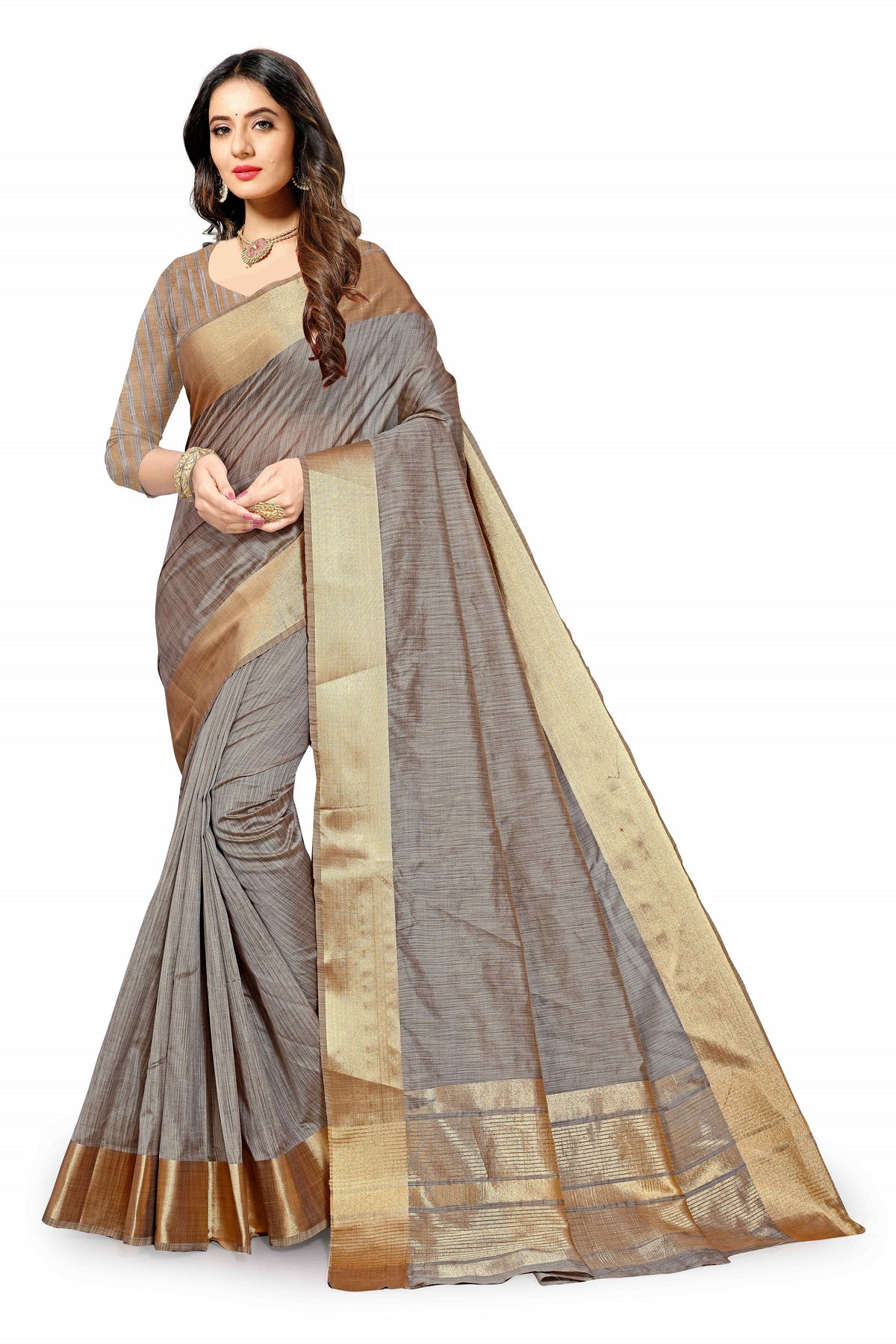 Grey color cotton silk saree - Joshindia