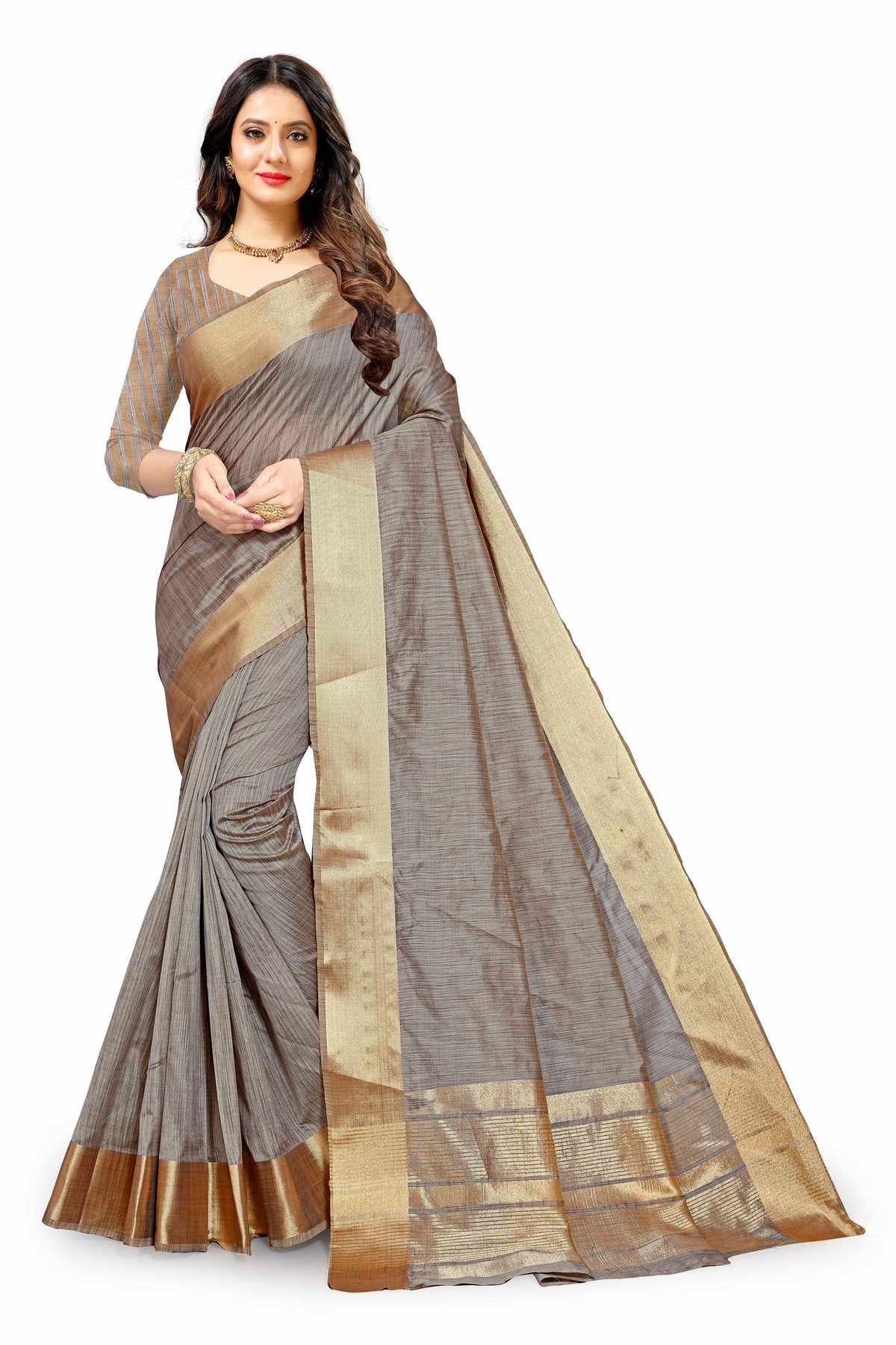 Grey color cotton silk saree - Joshindia
