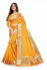 Yellow color cotton silk saree - Joshindia