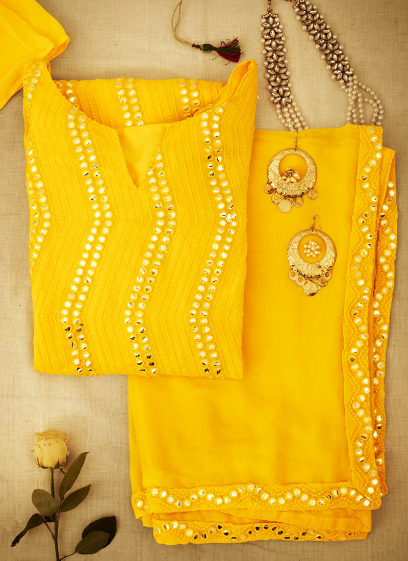 yellow color Georgette plazo suit for great looks - Joshindia