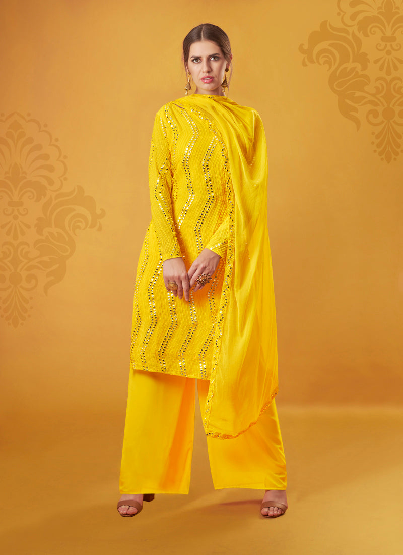 yellow color Georgette plazo suit for great looks – Joshindia