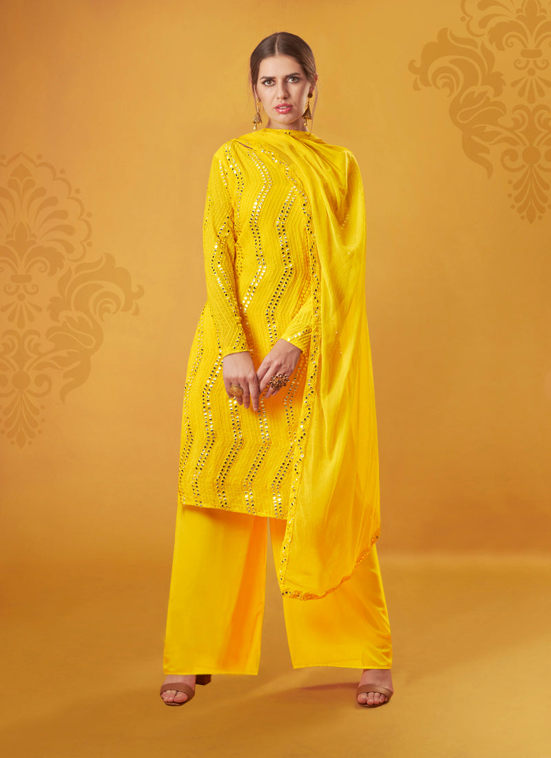 yellow color Georgette plazo suit for great looks - Joshindia
