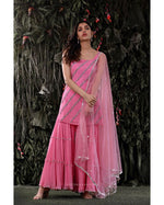 Light pinkcolor georgette satin sharara style suit - Joshindia