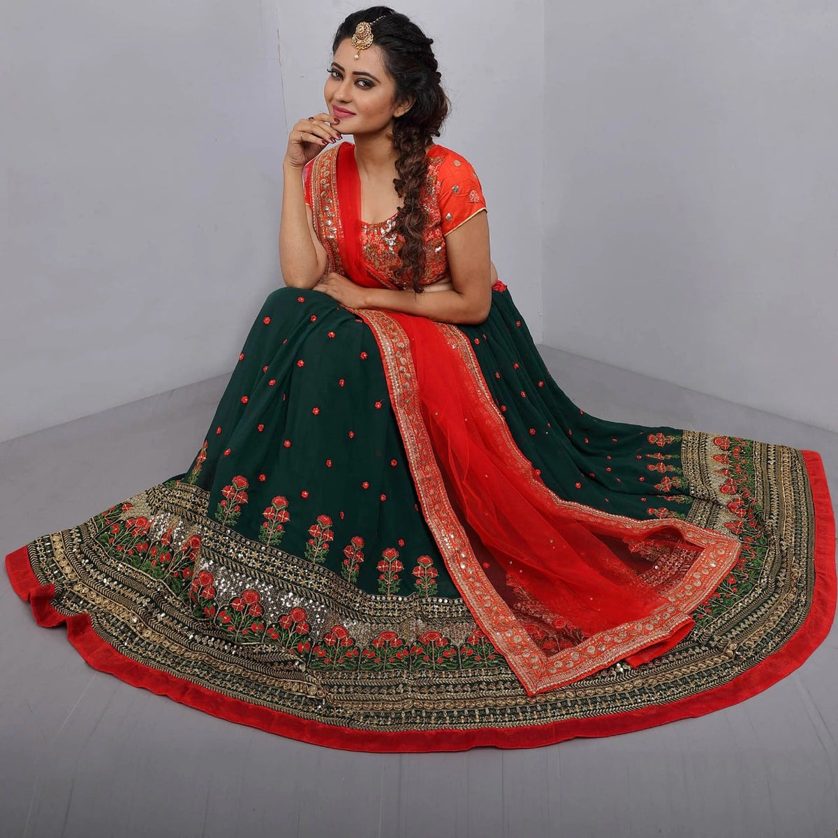 Latest Red And Green Color Lehenga Choli Online In India - Joshindia