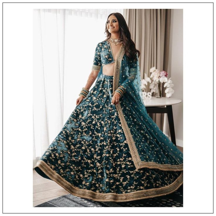 Turcoish Blue Color Heavy Bridal Lehenga For Wedding Reception - Joshindia