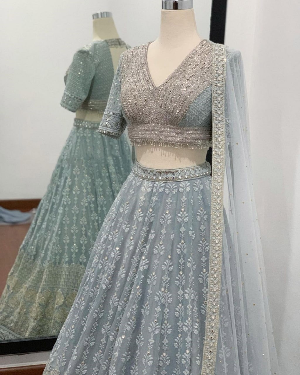 sky color Georgette designer lehenga choli - Joshindia