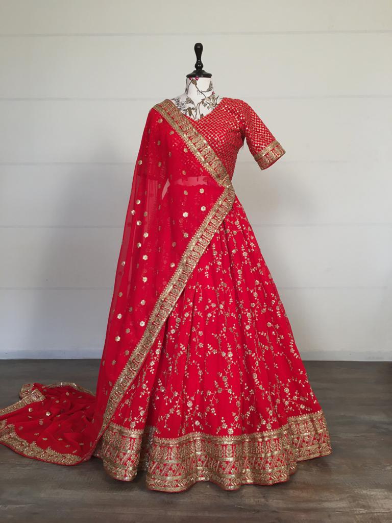 buy online red color designer lehenga choli - Joshindia