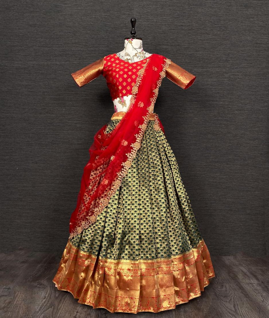 Green color latest banarasi lehnga choli buy online - Joshindia