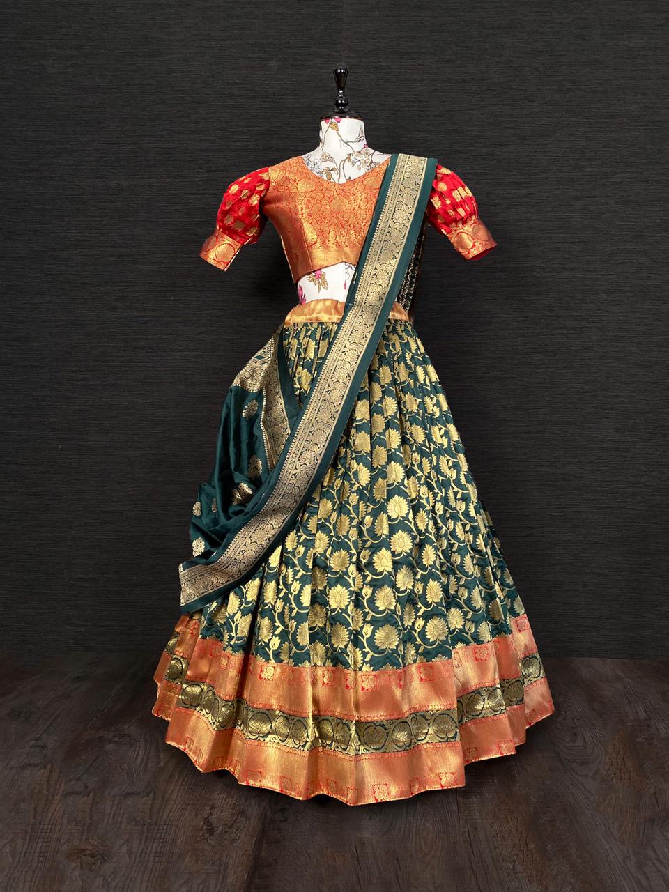 pure traditional look green color banarasi lehenga choli - Joshindia