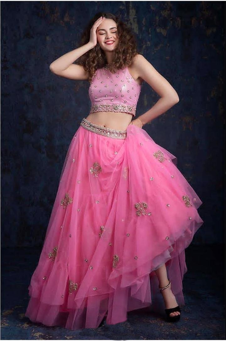 pink color designer net lehengacholi - Joshindia