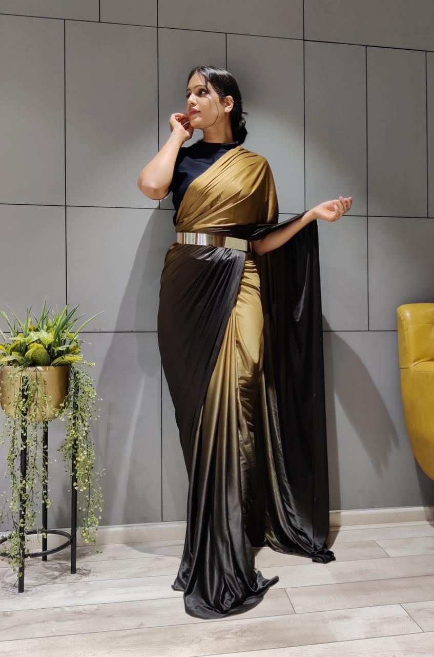 Heavy Lycra Padding Ready To Wear Saree with Metal Belt – Joshindia