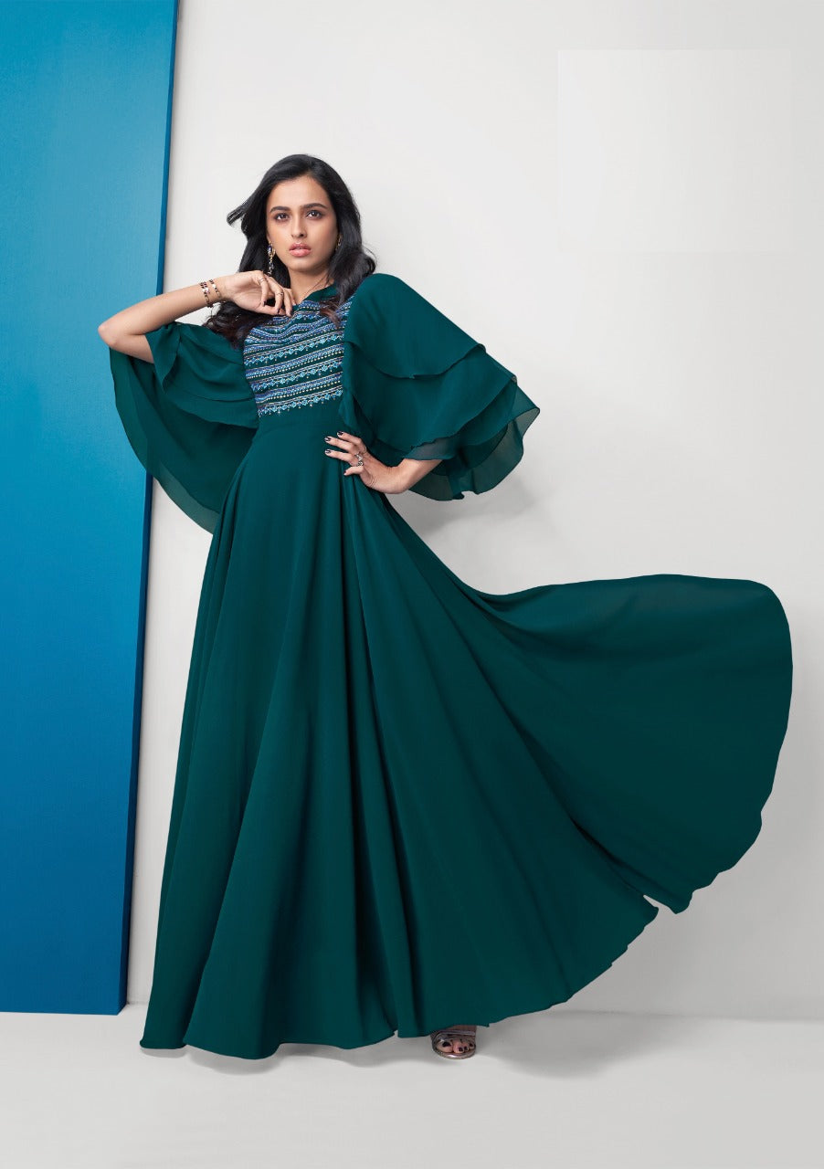 Dark green color georgette gown for best looks Joshindia Dark green color georgette gown for best looks Joshindia