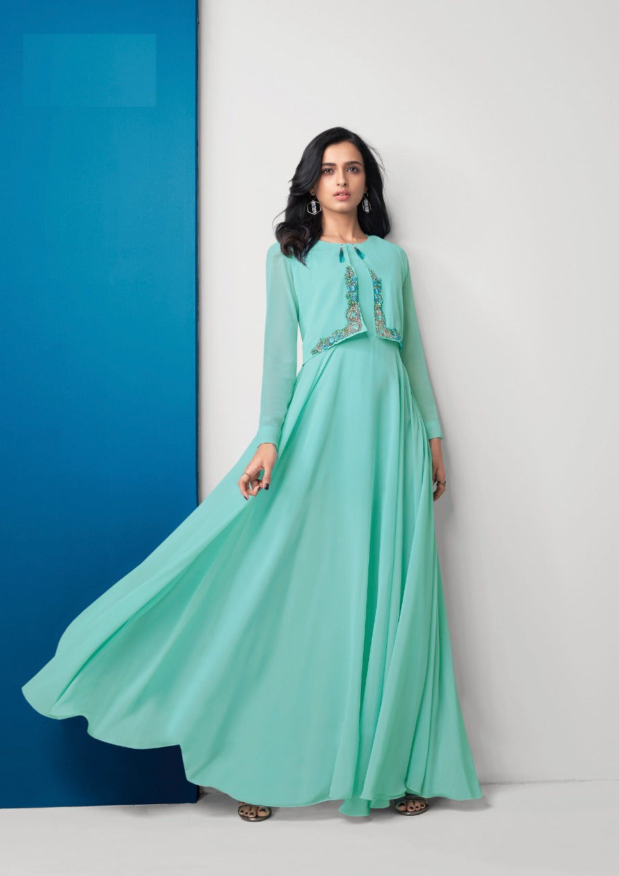 Beautiful sky blue color gown for girls - Joshindia