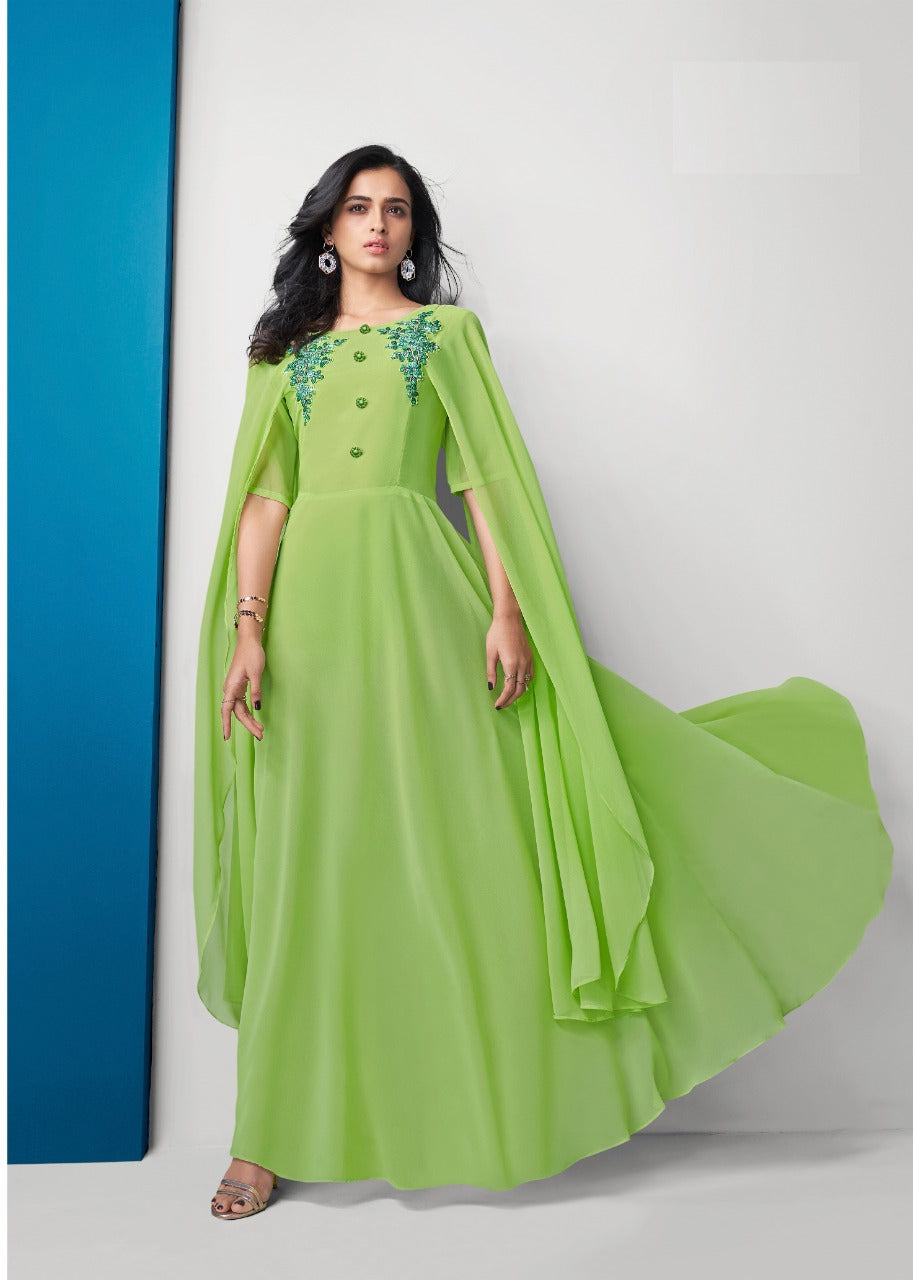 Light green color beautiful georgette gown at affordable rate - Joshindia