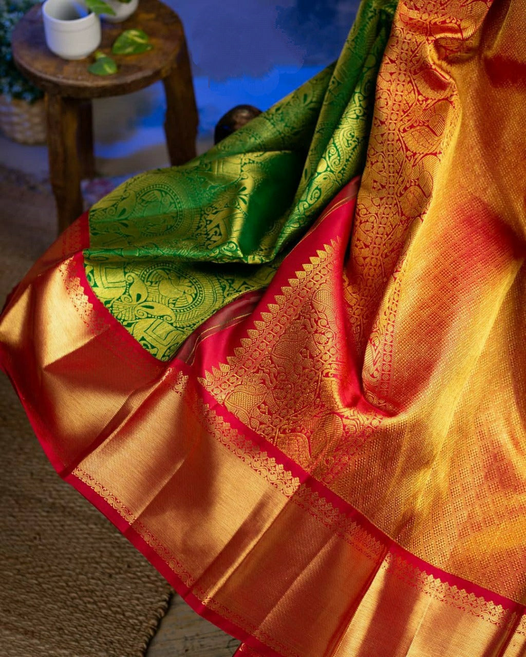 Green and red color pure banarasi saree for traditional look - Joshindia