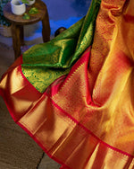Green and red color pure banarasi saree for traditional look - Joshindia
