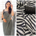 black and white stripes georgette sareeat lowest rate buy now - Joshindia
