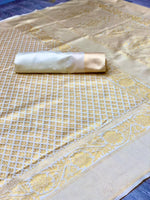 Traditional look cream color pure lichi silk banarasi saree - Joshindia
